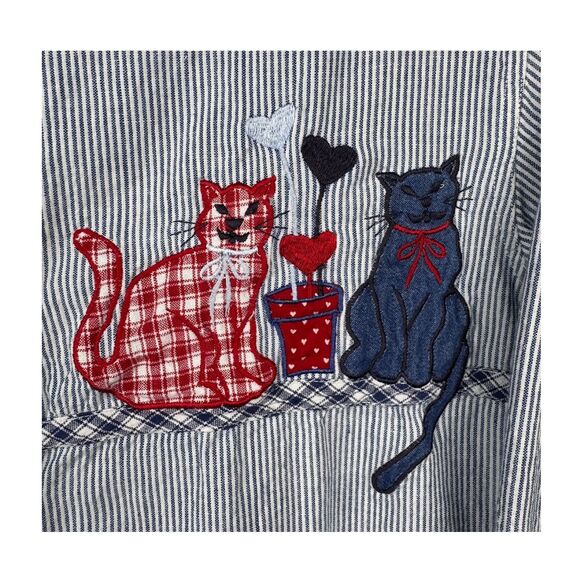 Vintage Casey & Max Shirt Embroidered Cat Button-Up Stripe Collar 90s Medium Y2K - Picture 4 of 8